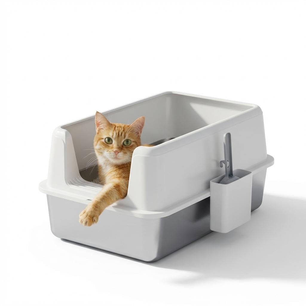 Large Enclosed Stainless Steel Cat Litter Box with Lid I9939