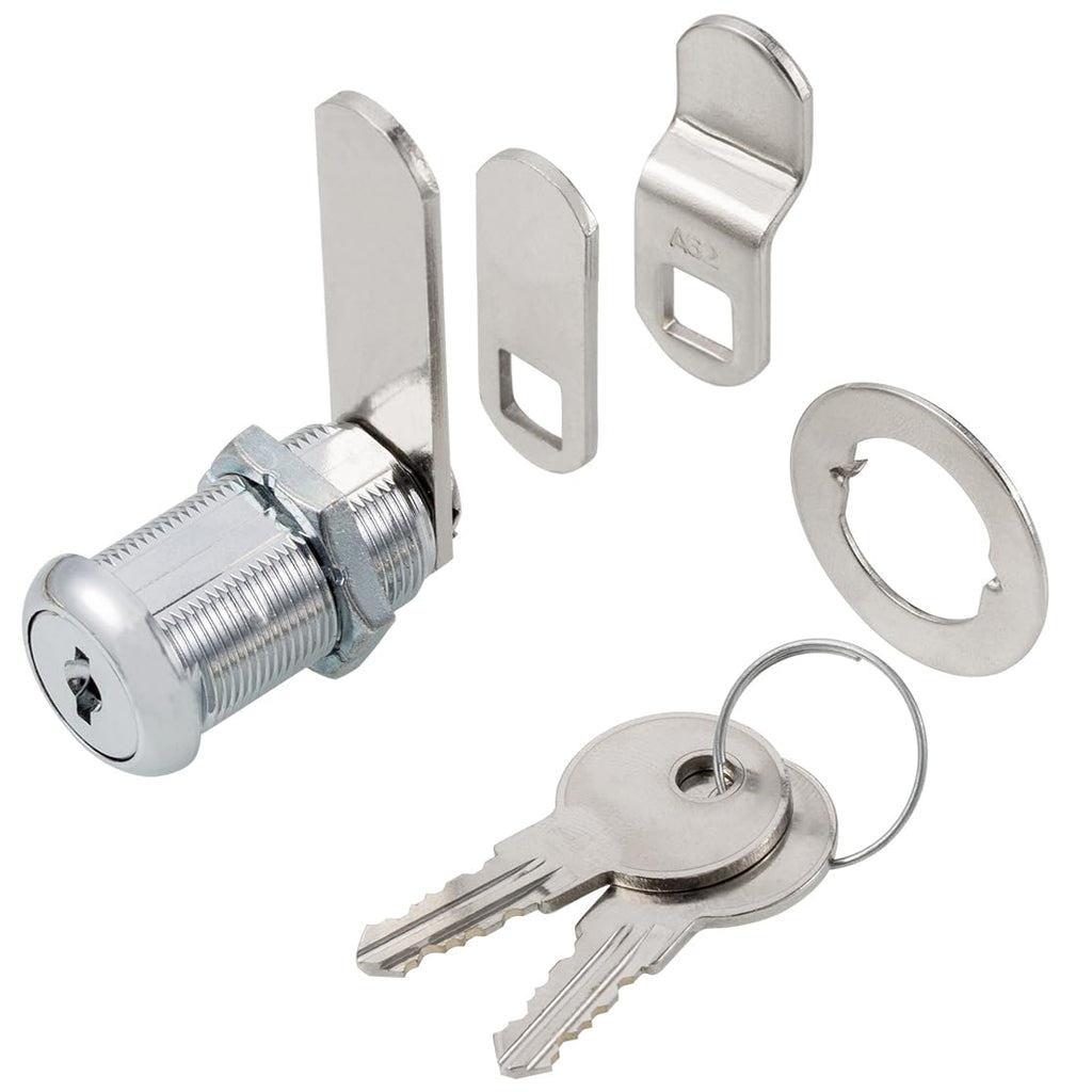 Keyed Alike 1-1/8” Cylinder Cam Locks Chrome Finish with 3 Cams and 2 Keys Z4623