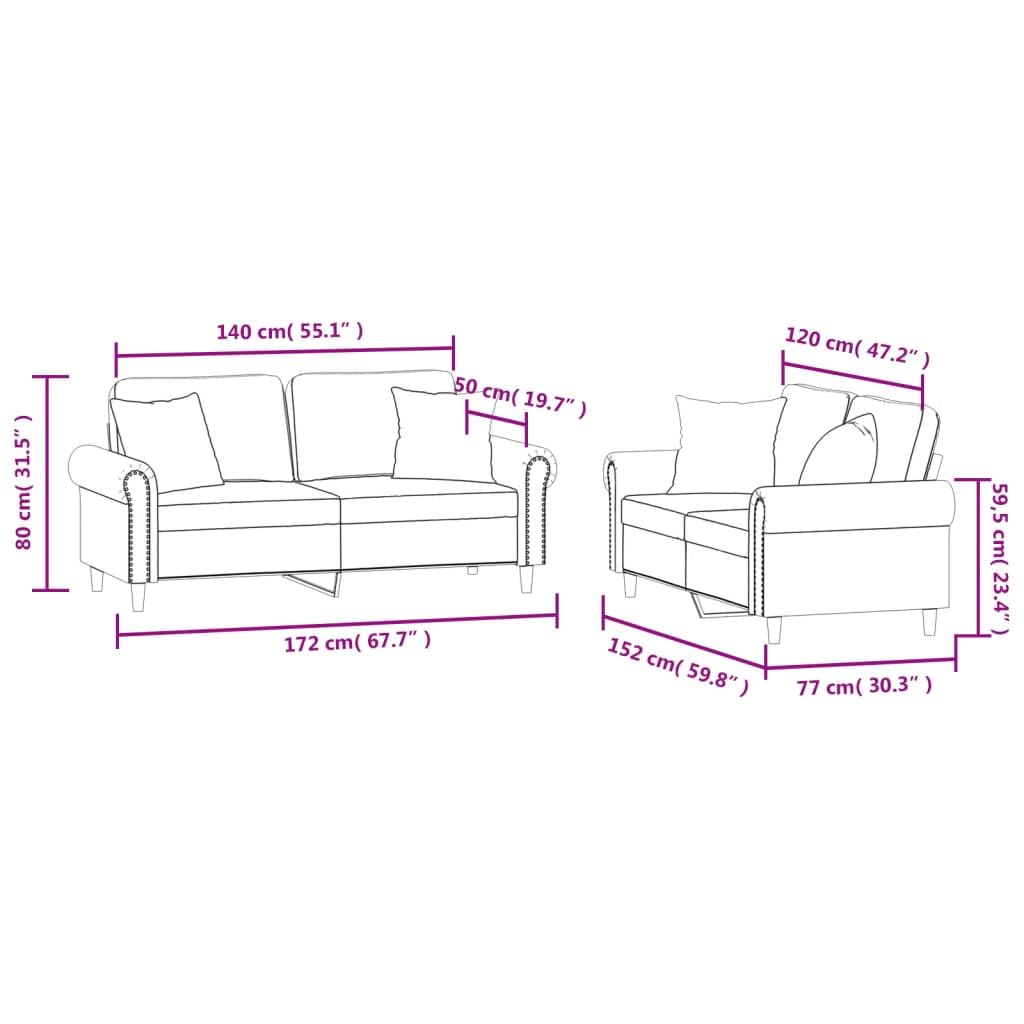 Light Gray Velvet 2 Piece Sofa Set with Throw Pillows M101