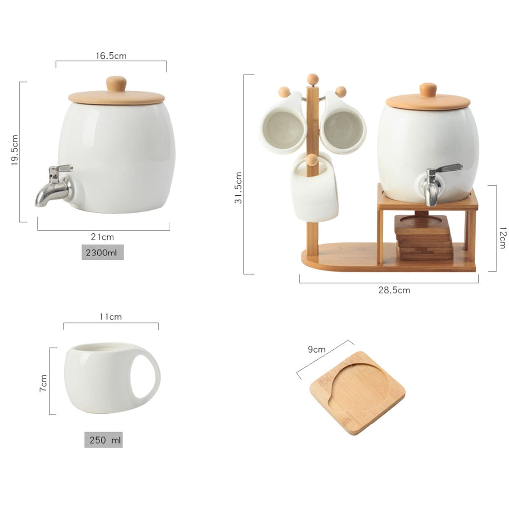 Porcelain Ceramic Crock Water Dispenser with 4 Mugs O423