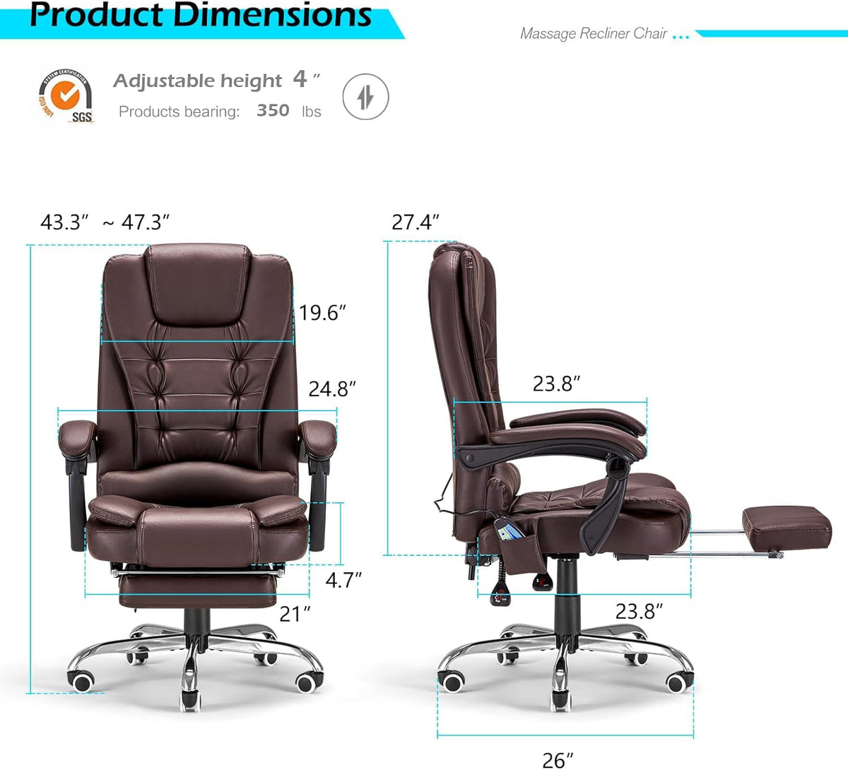 Massage Office Chair with Heat Function & Footrest T3110