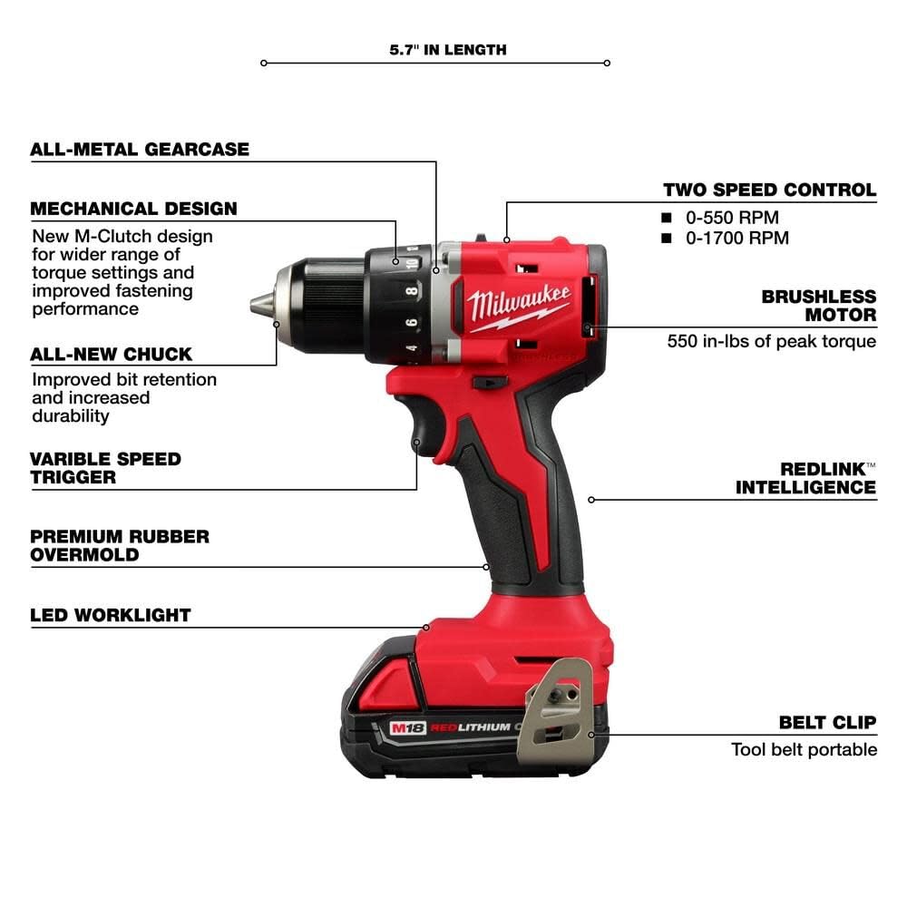M18 Compact Brushless 1/2 Inch Drill/Driver Kit H8579