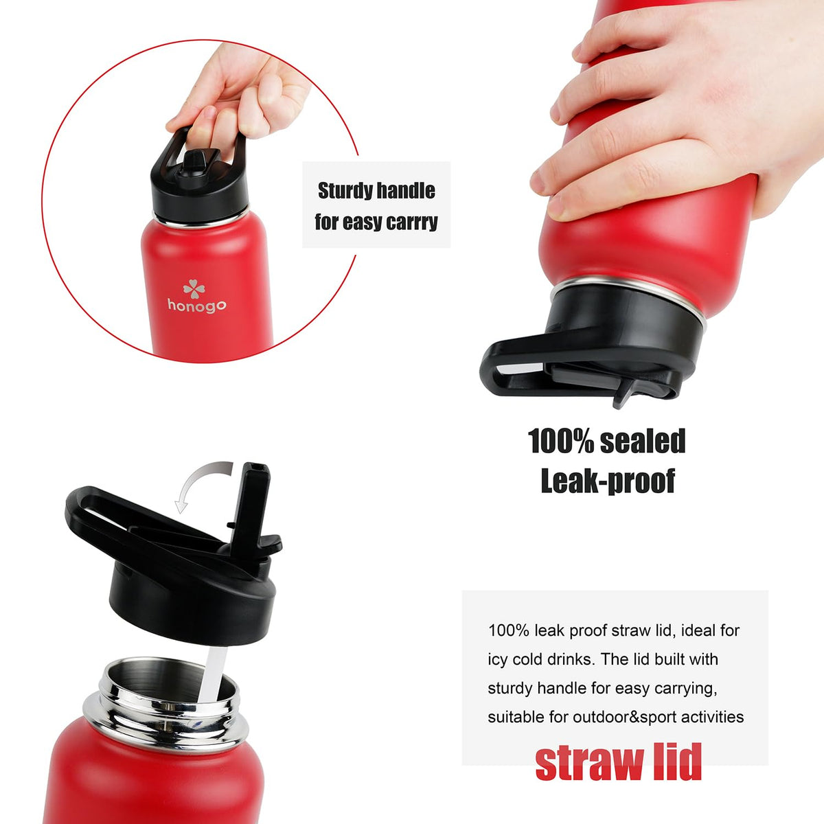 40 oz Double Wall Insulated Stainless Steel Water Bottle with Straw Lid W4707