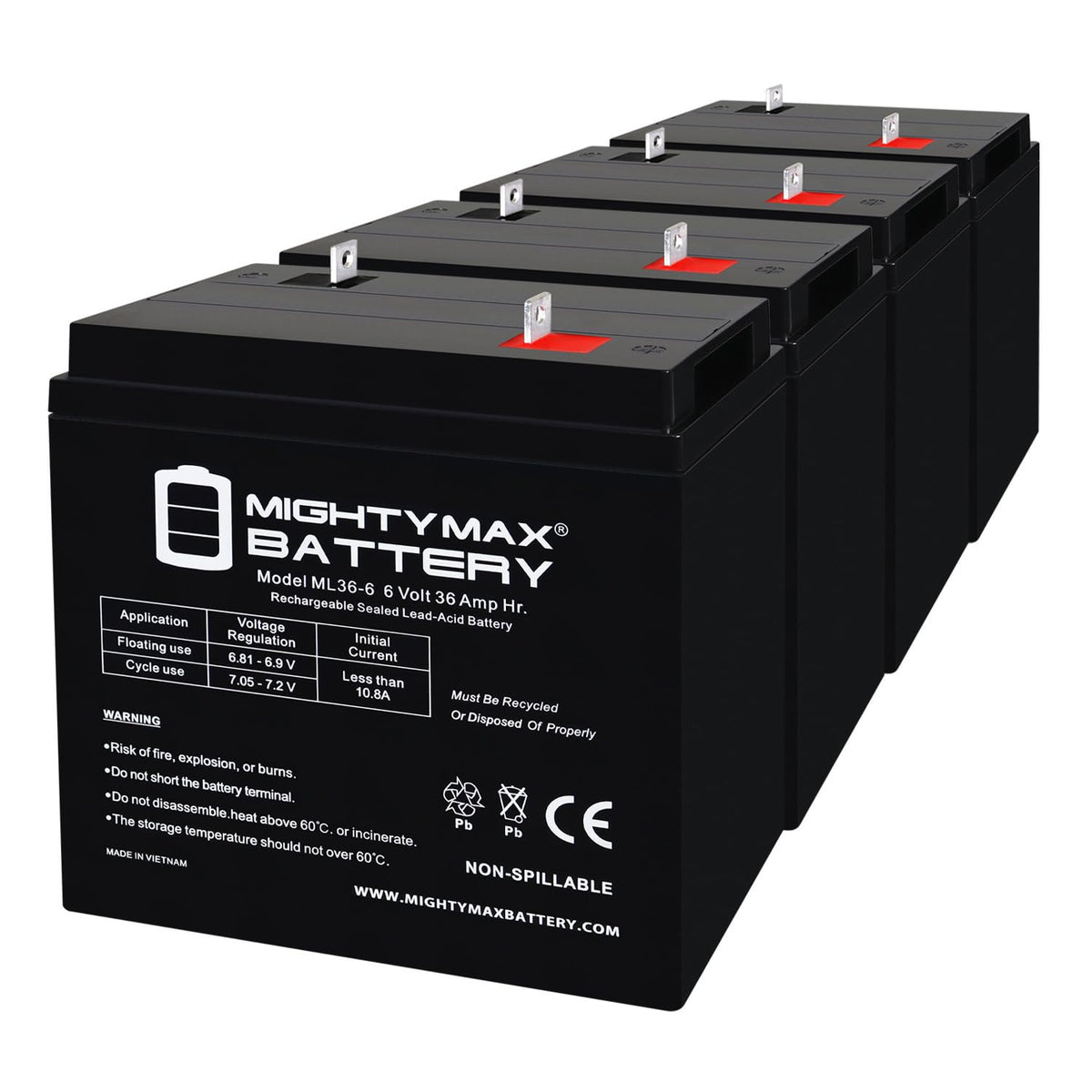 6 Volt 36 AH Rechargeable SLA AGM Battery 4 Pack K93509