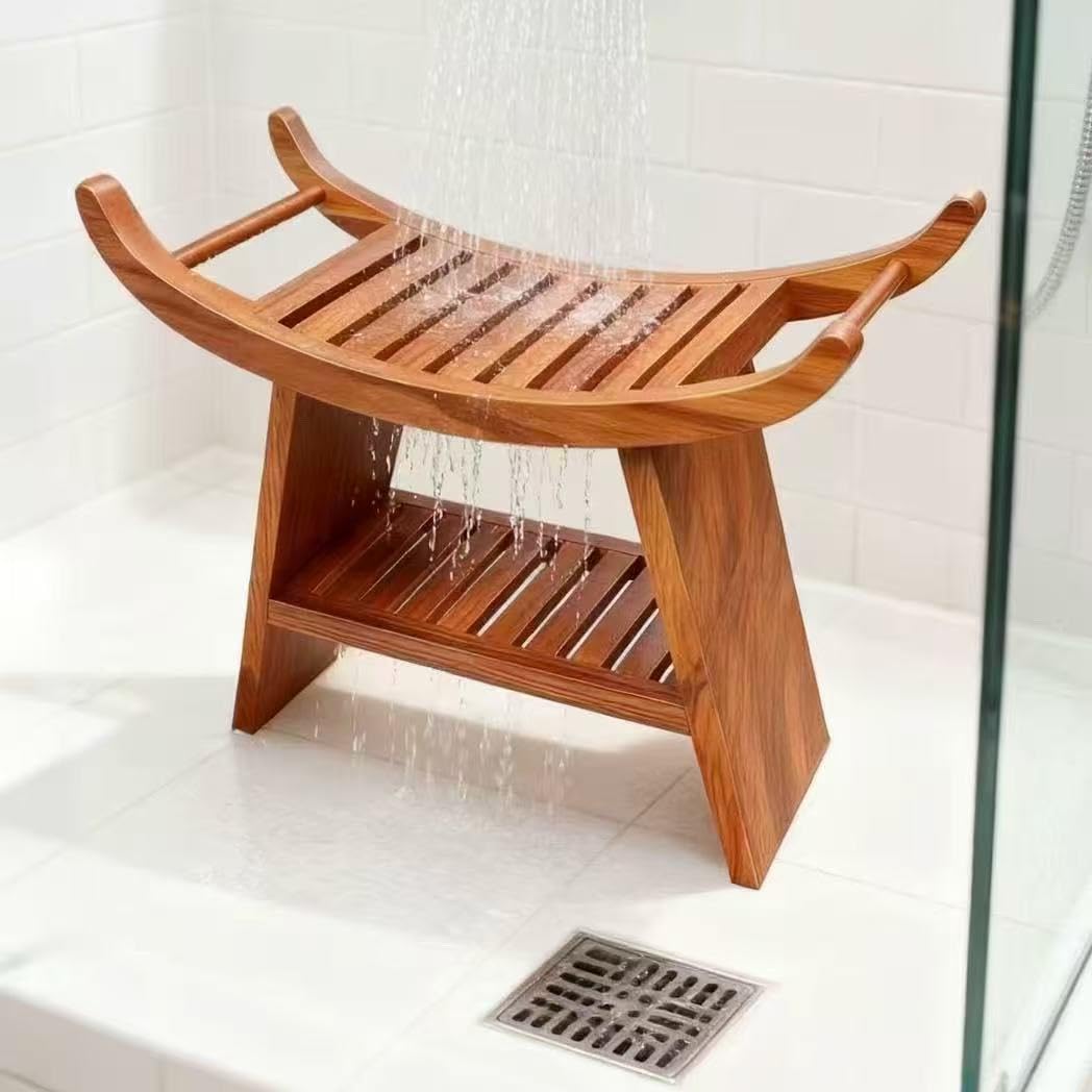 Teak Shower Bench with Storage Shelf V773400