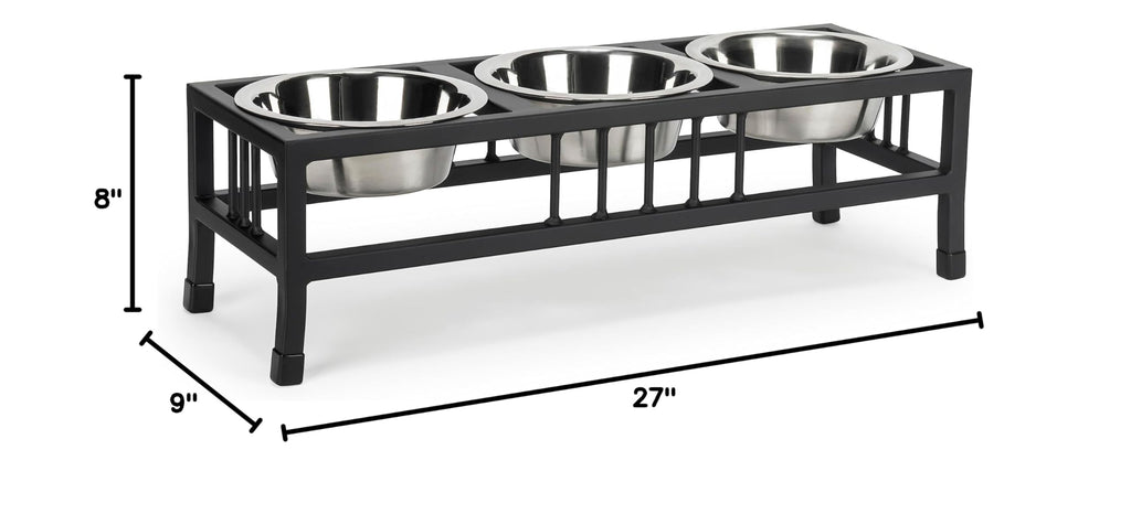 Black 3 Bowl Metal Raised Pet Feeder J1308