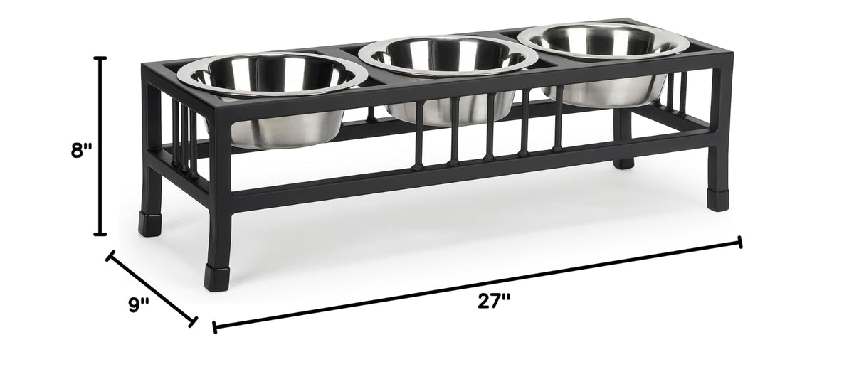 Black 3 Bowl Metal Raised Pet Feeder J1308
