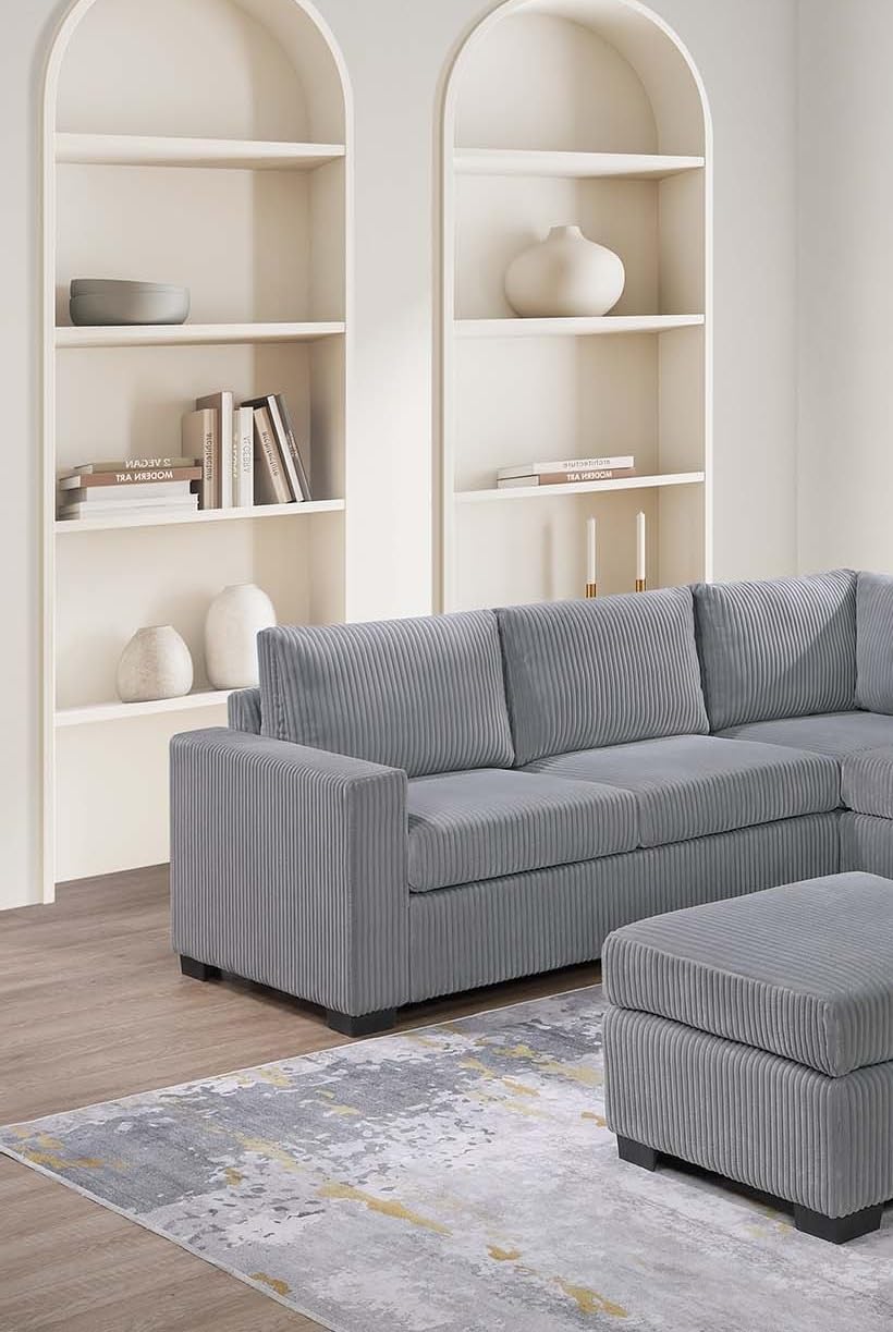 Light Gray Corduroy 4pc Sectional Sofa Set N1295