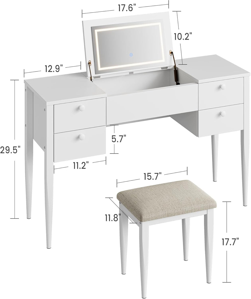 White Makeup Vanity Desk with Flip Top Mirror and Chair J94512