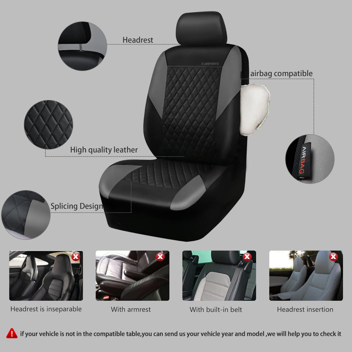 Gray Quilting Leather Full Set Car Seat Covers L25163