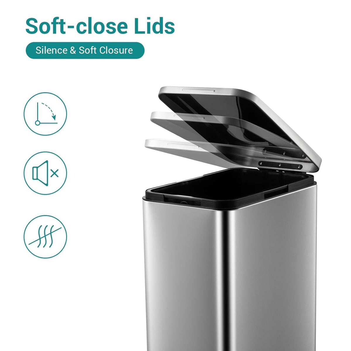 50L Slim Stainless Steel Step Trash Can with Soft-Close Lid Z70955