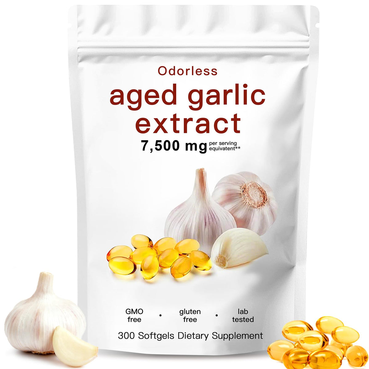 7500mg Organic Garlic Capsules Supplement, Vegetarian, Non-GMO, 300 Count A56940