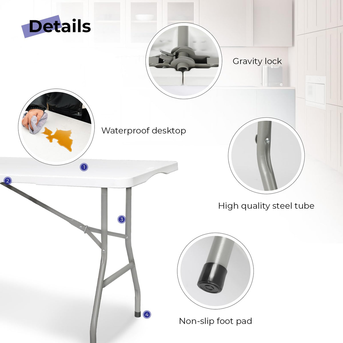 White 6ft Heavy Duty Folding Table Z843