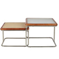 Mid Century Modern Coffee Table Set of 2 Square Metal Base B59059