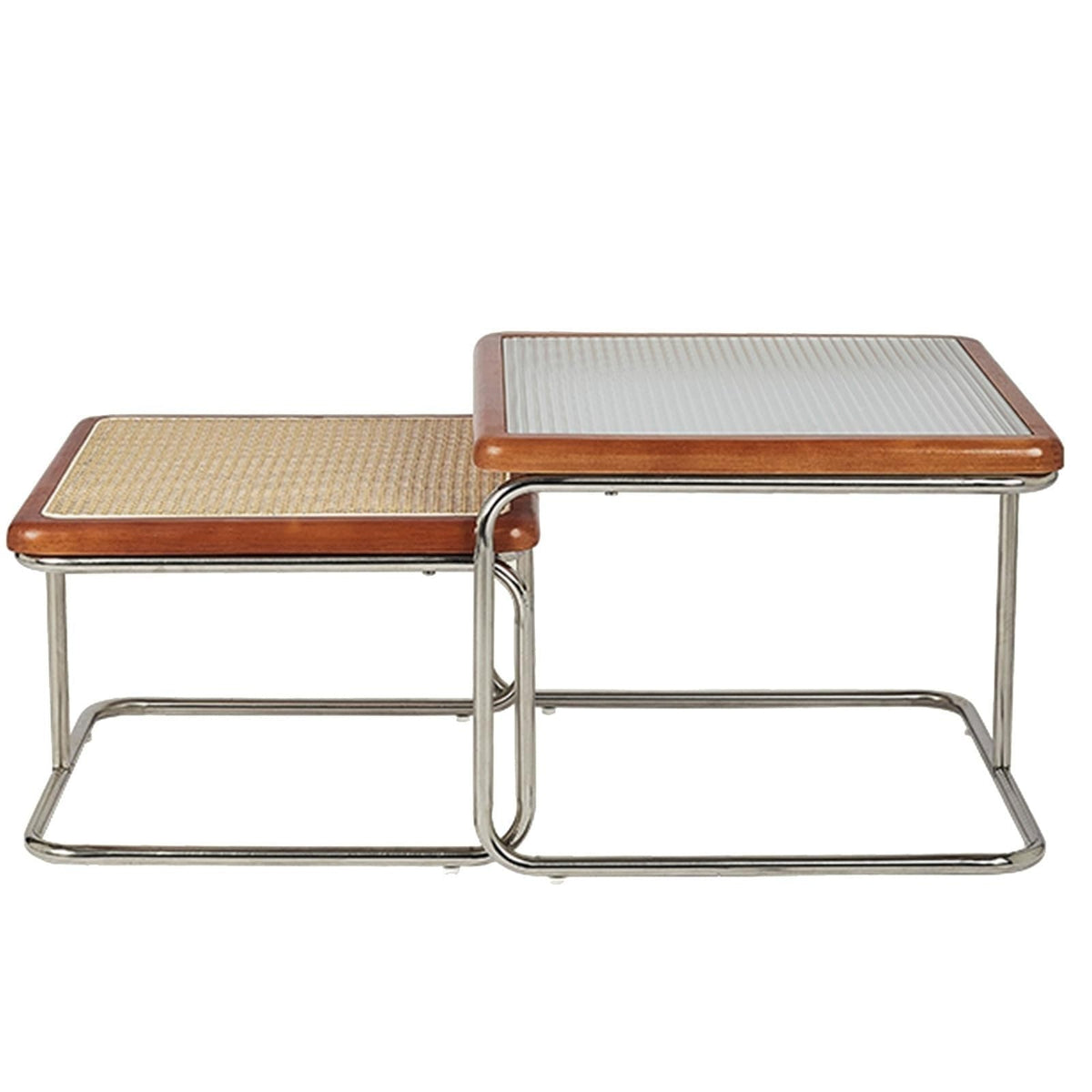 Mid Century Modern Coffee Table Set of 2 Square Metal Base B59059