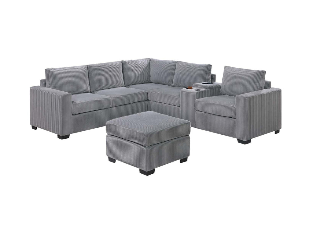 Light Gray Corduroy 4pc Sectional Sofa Set N1295