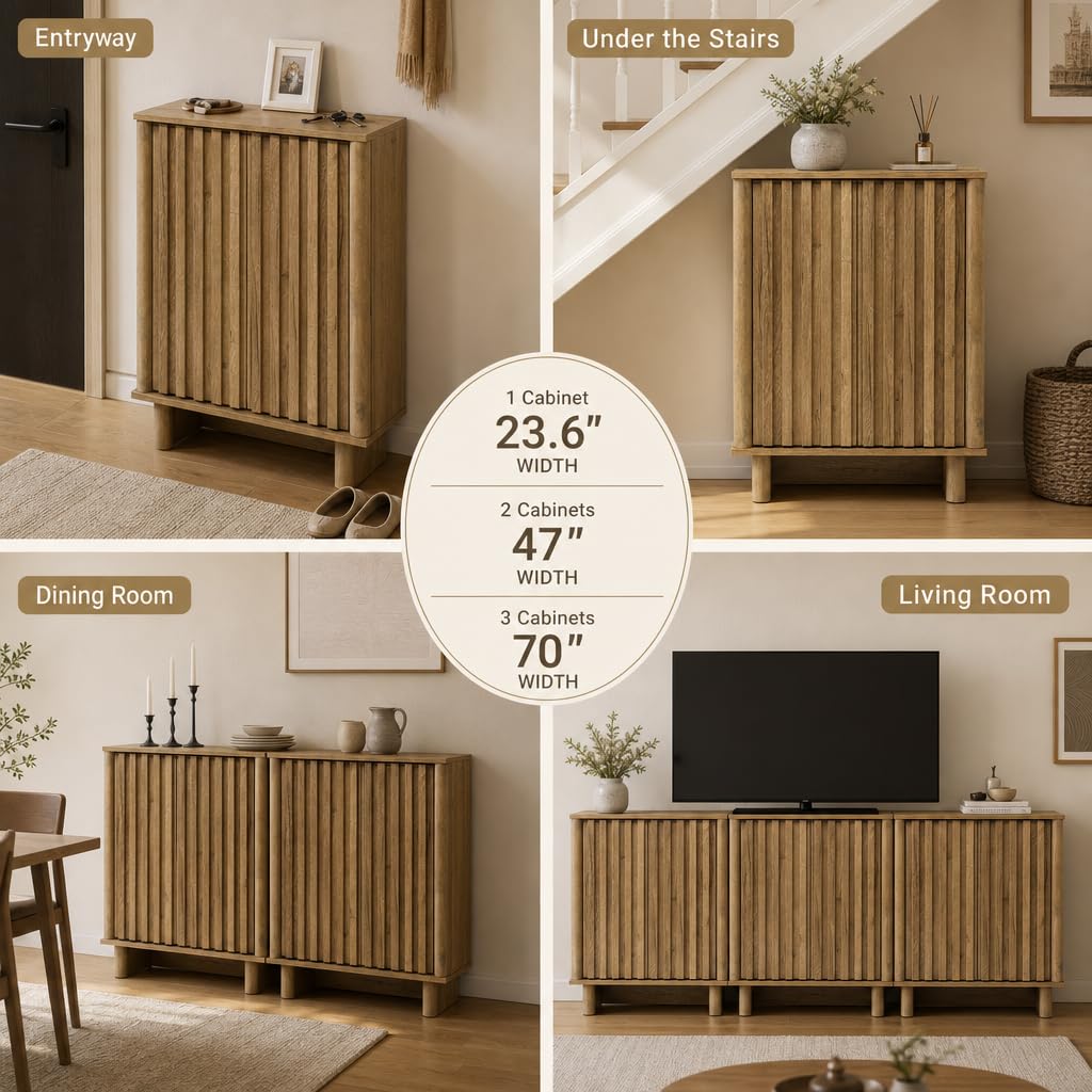 Brown Oak Fluted Sideboard Buffet Cabinet R149408