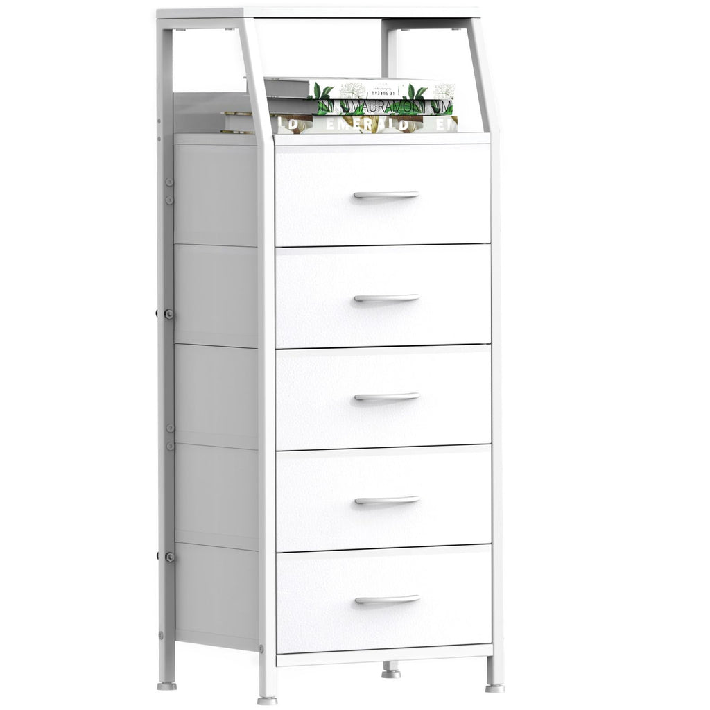 White 5 Drawer Fabric Dresser I386552