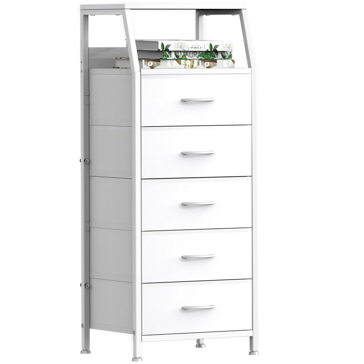 White 5 Drawer Fabric Dresser I386552