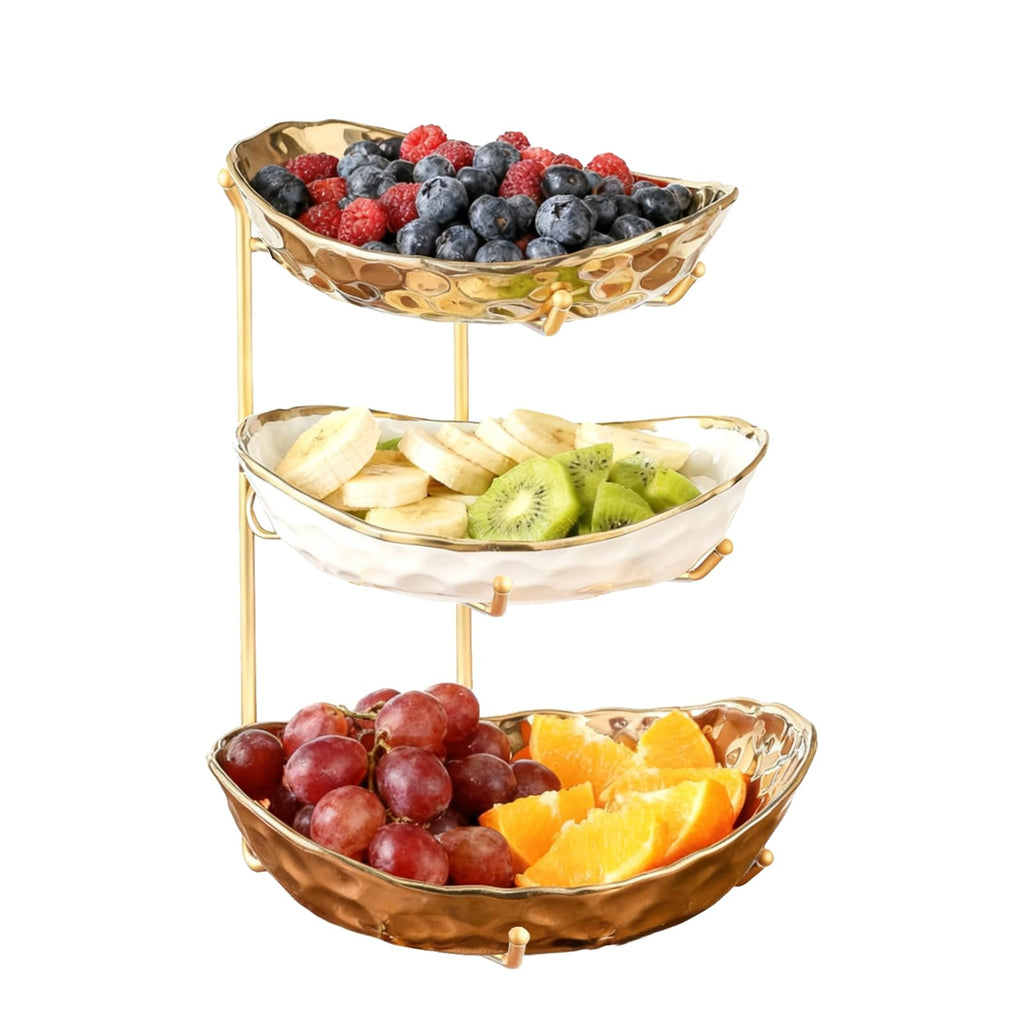 3 Tier Ceramic Fruit Bowl with Metal Stand N891