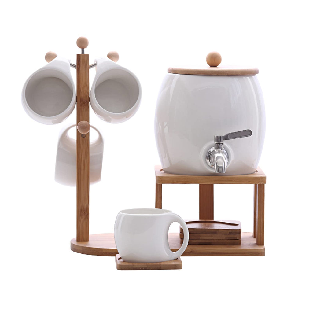 Porcelain Ceramic Crock Water Dispenser with 4 Mugs O423