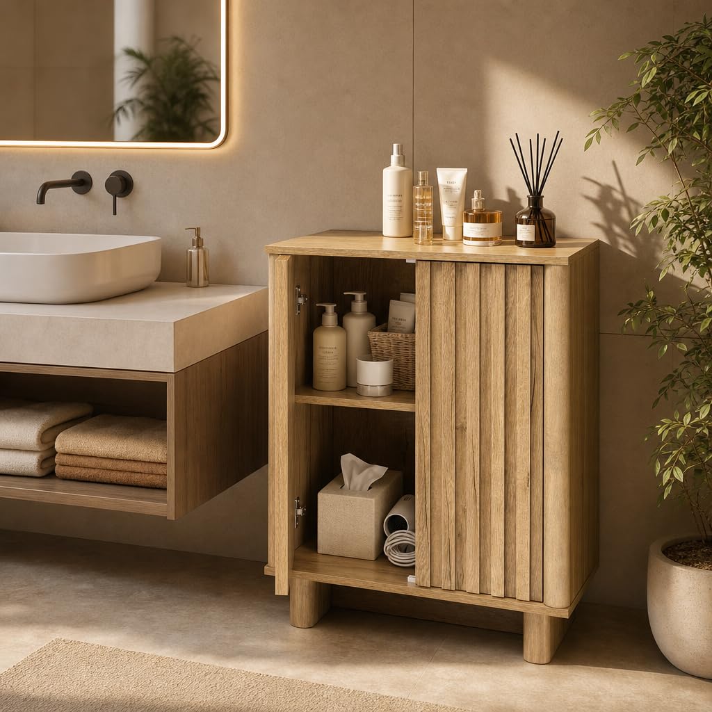 Brown Oak Fluted Sideboard Buffet Cabinet R149408