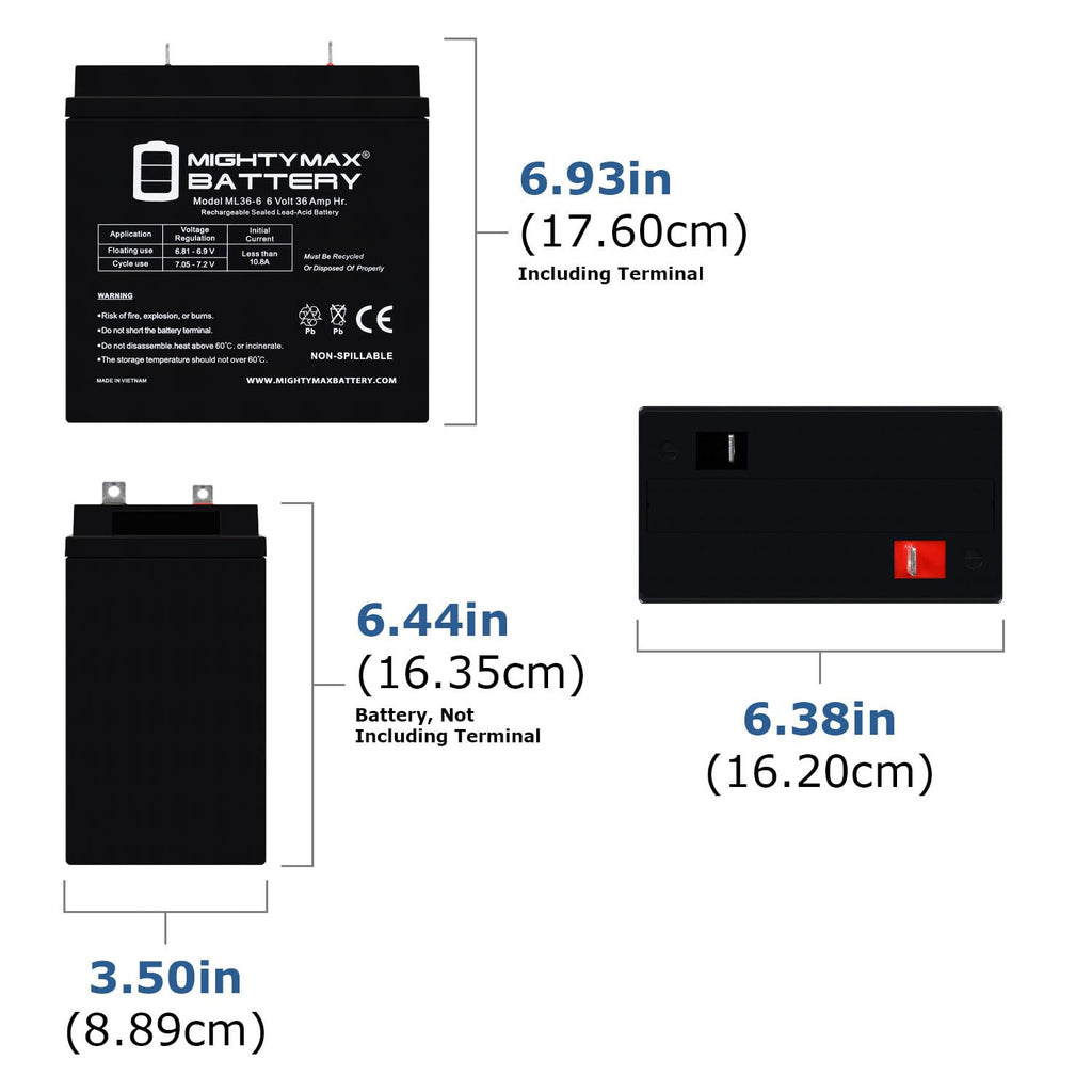 6 Volt 36 AH Rechargeable SLA AGM Battery 4 Pack K93509