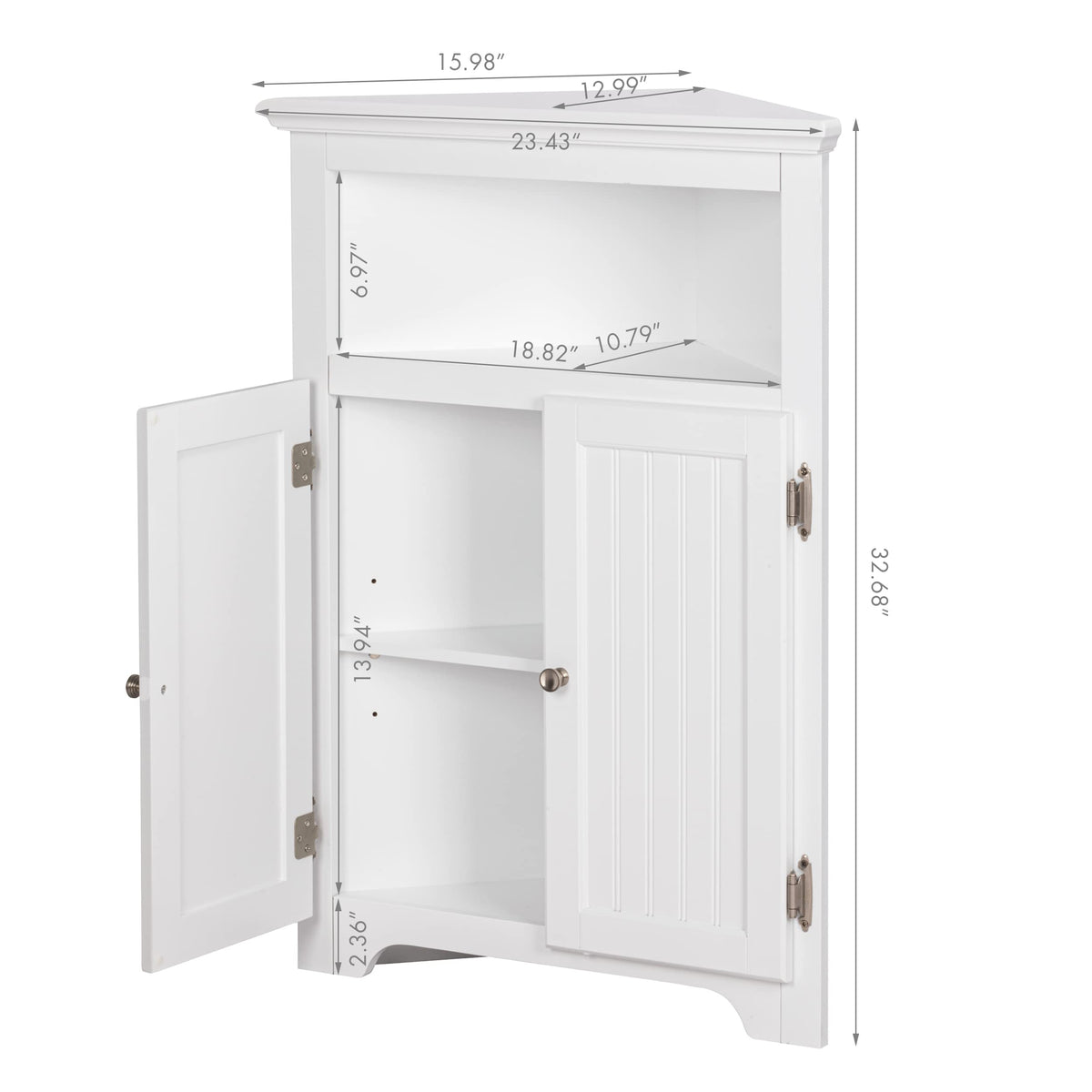 White Corner Bathroom Cabinet with Doors and Adjustable Shelf Y51843