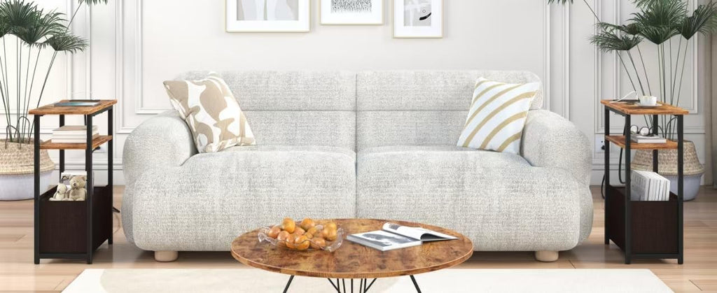 Narrow Side Table with Charging Station, 3 Tier End Table with Storage Basket A9498