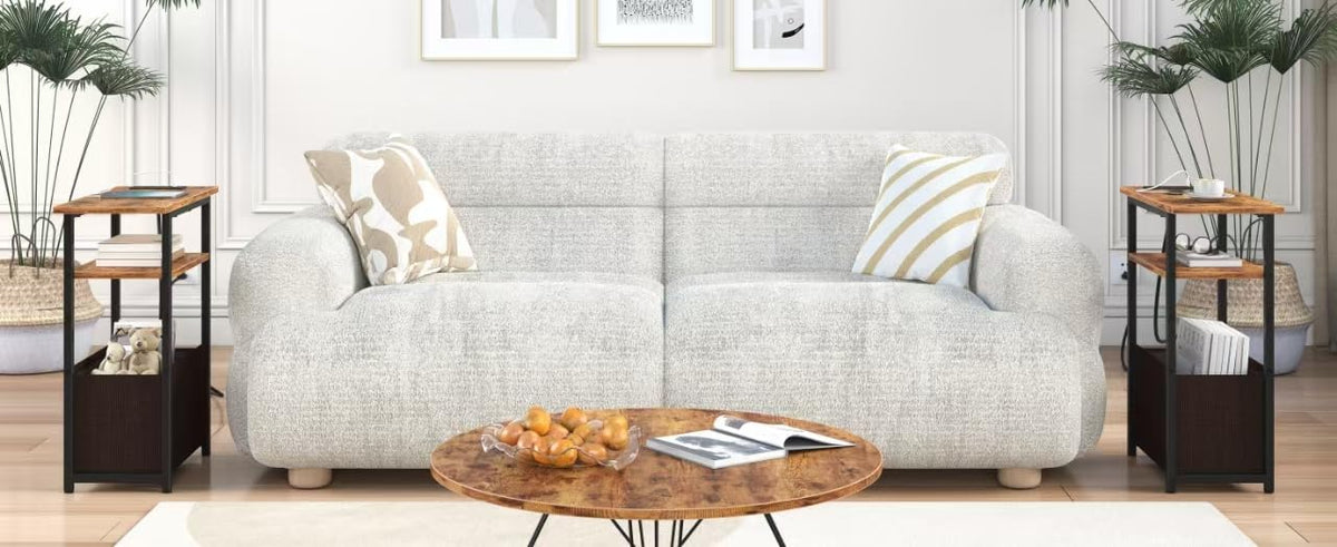 Narrow Side Table with Charging Station, 3 Tier End Table with Storage Basket A9498