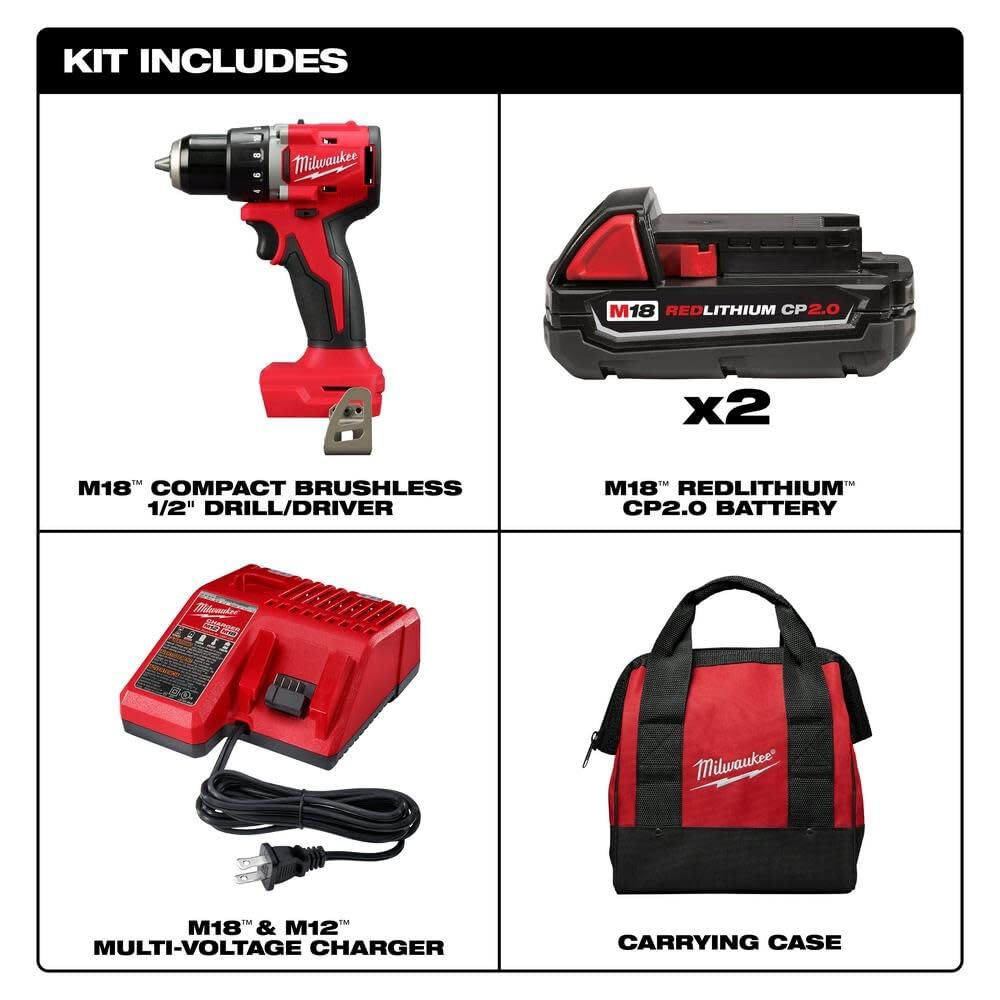 M18 Compact Brushless 1/2 Inch Drill/Driver Kit H8579
