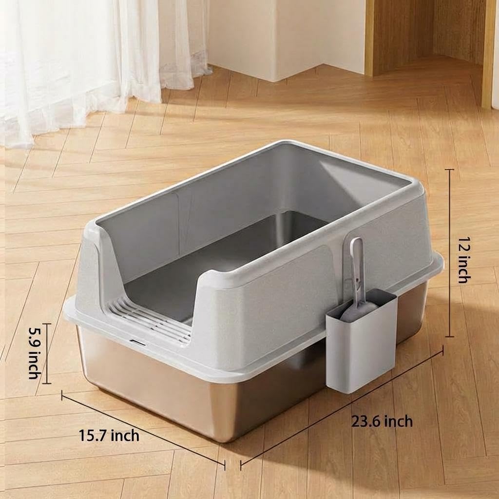 Large Enclosed Stainless Steel Cat Litter Box with Lid I9939