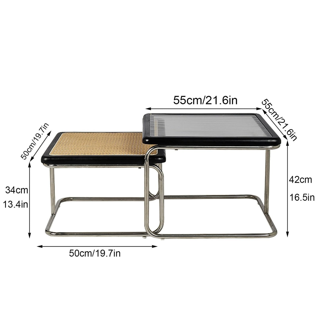 Mid Century Modern Coffee Table Set of 2 Square Metal Base B59059