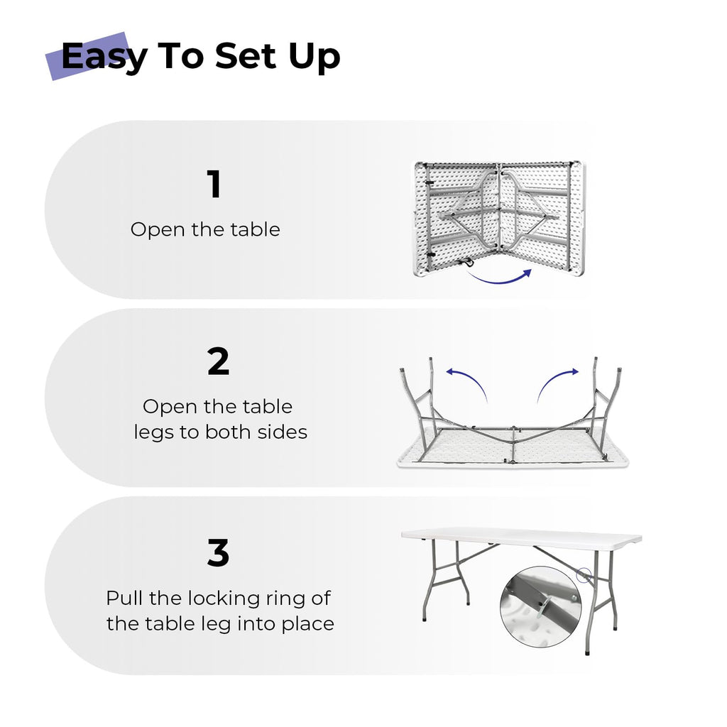 White 6ft Heavy Duty Folding Table Z843