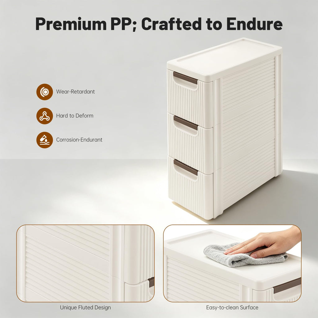 3 Drawers Narrow Plastic Storage Cabinet on Wheels O29684