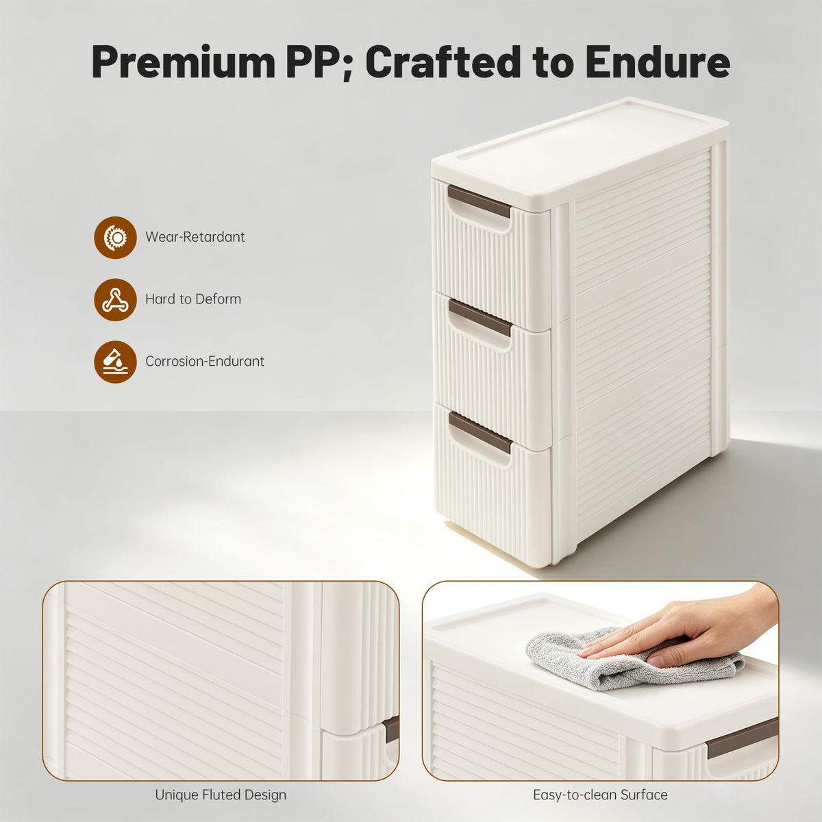 3 Drawers Narrow Plastic Storage Cabinet on Wheels O29684