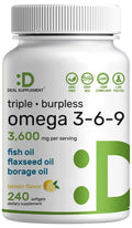 Omega 3-6-9 Fish Oil 3,600mg 240 Softgels Lemon Flavored C95240