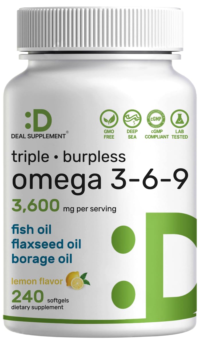 Omega 3-6-9 Fish Oil 3,600mg 240 Softgels Lemon Flavored C95240