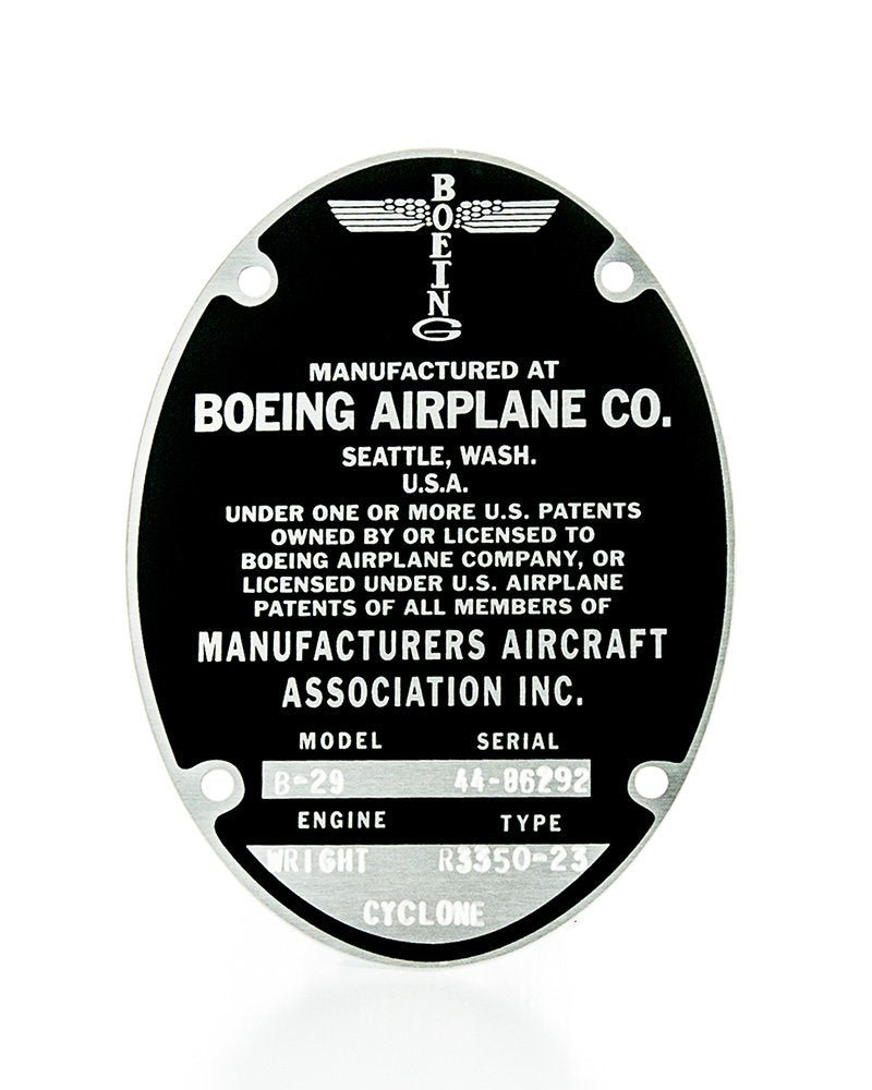 B-29 & B-17 Data Plate A8286
