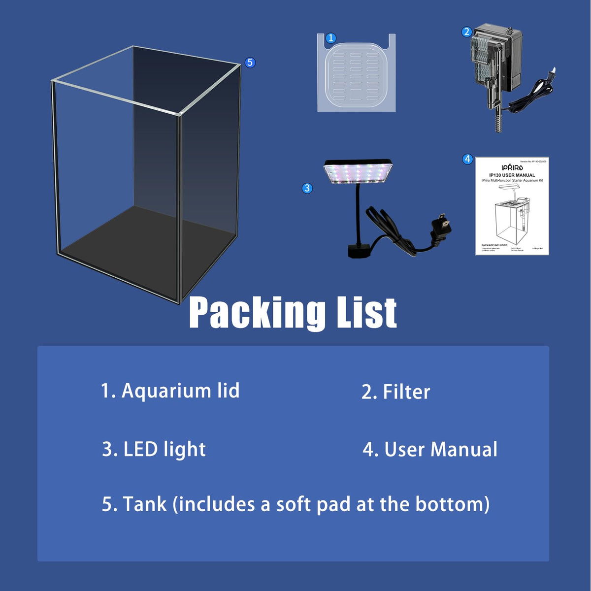 1.5 Gallon Glass Betta Aquarium Starter Kit with LED Light and Power Filter I5756