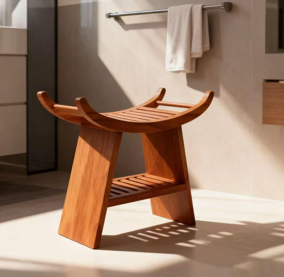 Teak Shower Bench with Storage Shelf V773400