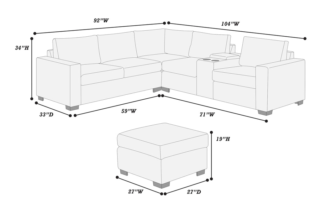 Light Gray Corduroy 4pc Sectional Sofa Set N1295