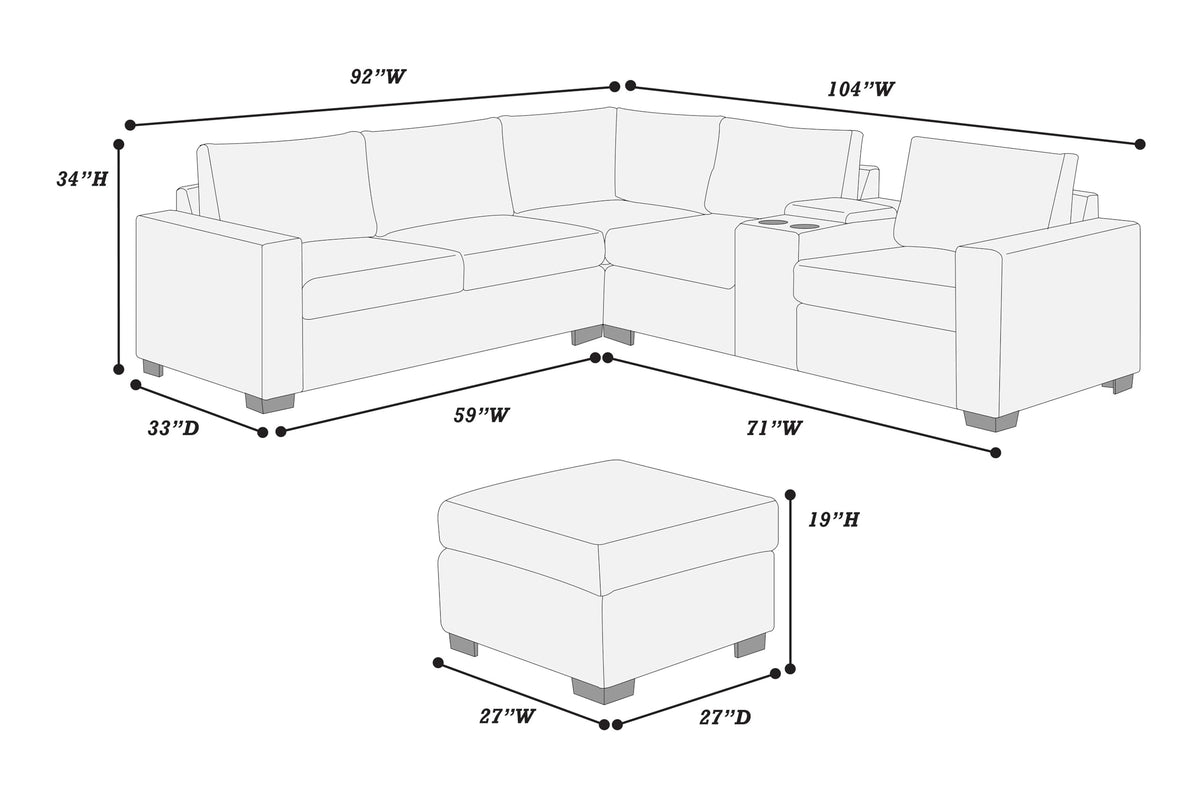 Light Gray Corduroy 4pc Sectional Sofa Set N1295