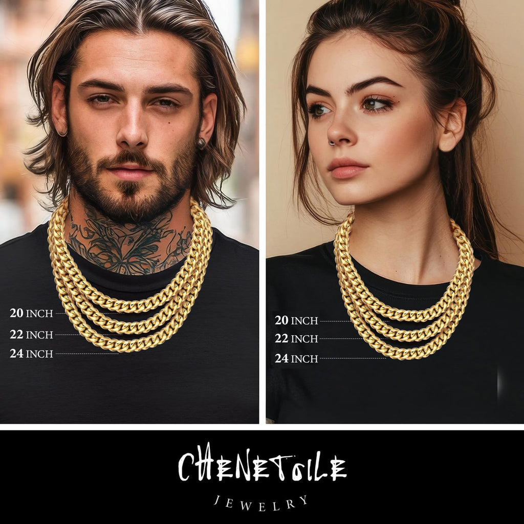 Gold Cuban Link Chain 316L Stainless Steel Necklace 20/22/24 Inches E64650
