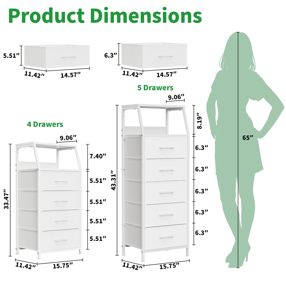 White 5 Drawer Fabric Dresser I386552