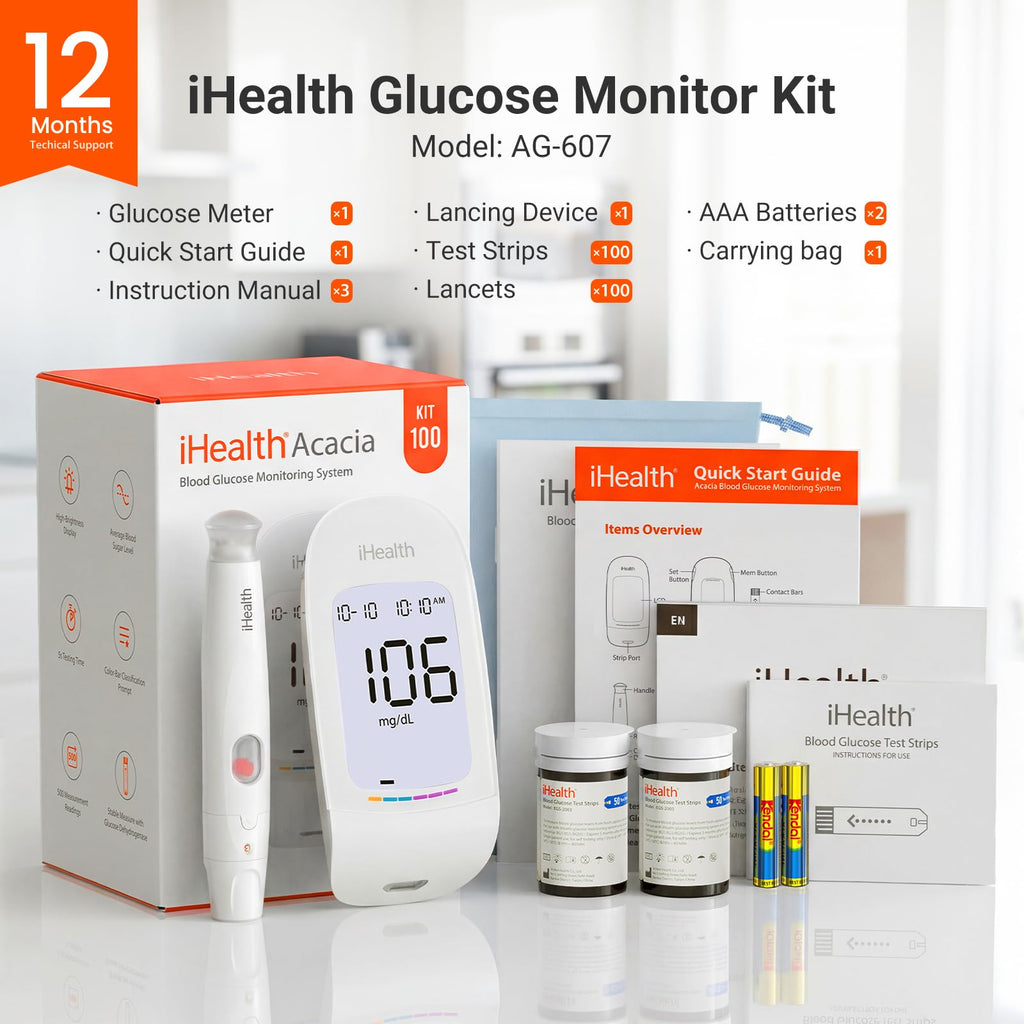 Blood Glucose Monitor Kit, 100 Strips & Lancets L1814