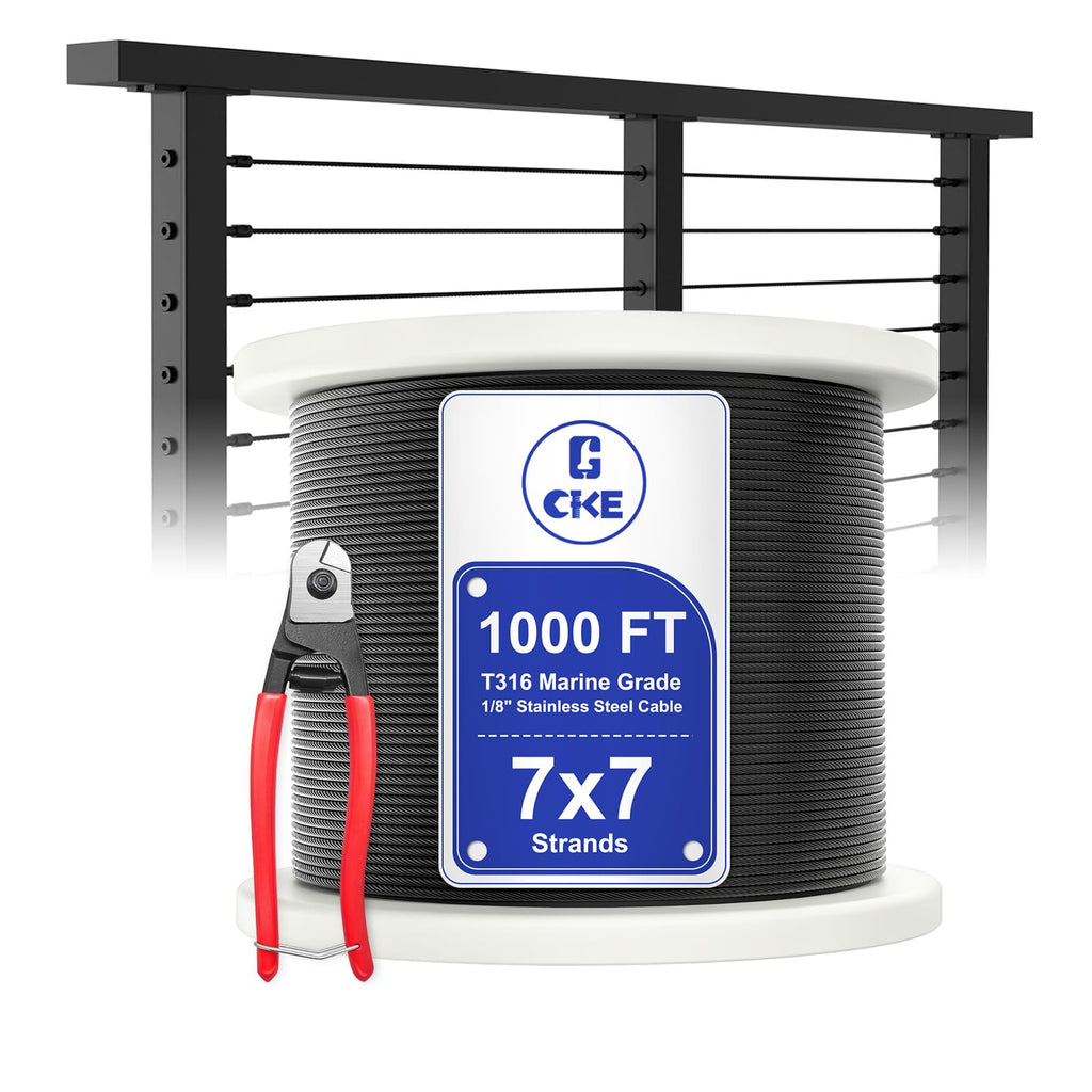 1000FT 1/8" Black T316 Stainless Steel Cable N20962