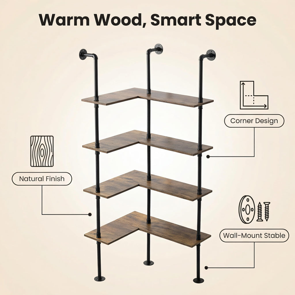 Industrial Pipe Corner Bookshelf W1311