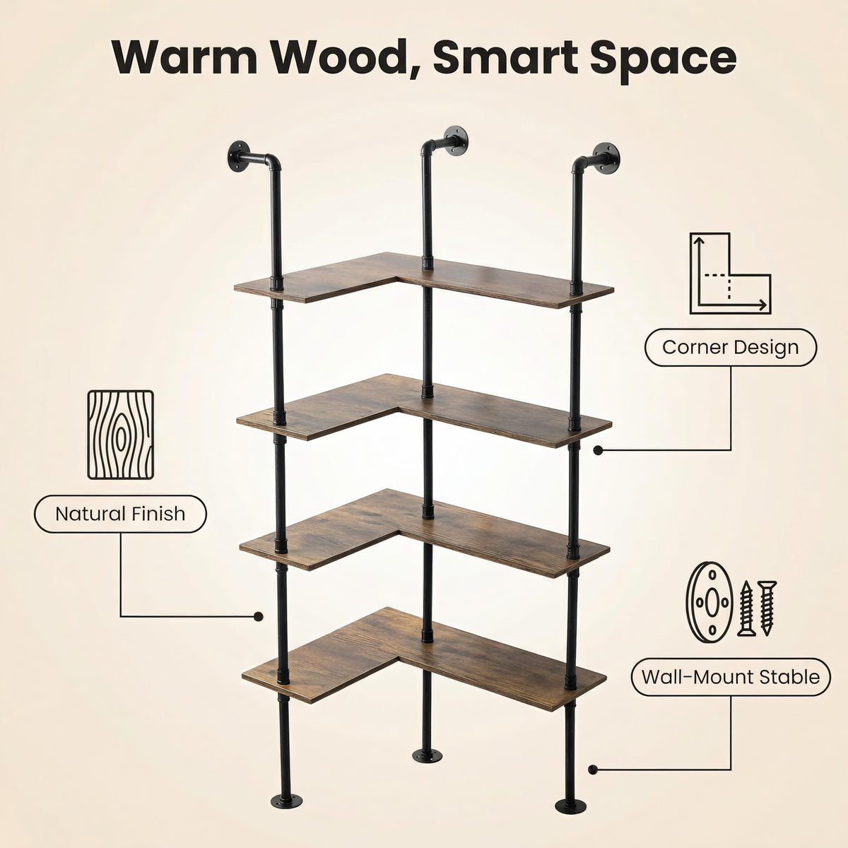 Industrial Pipe Corner Bookshelf W1311