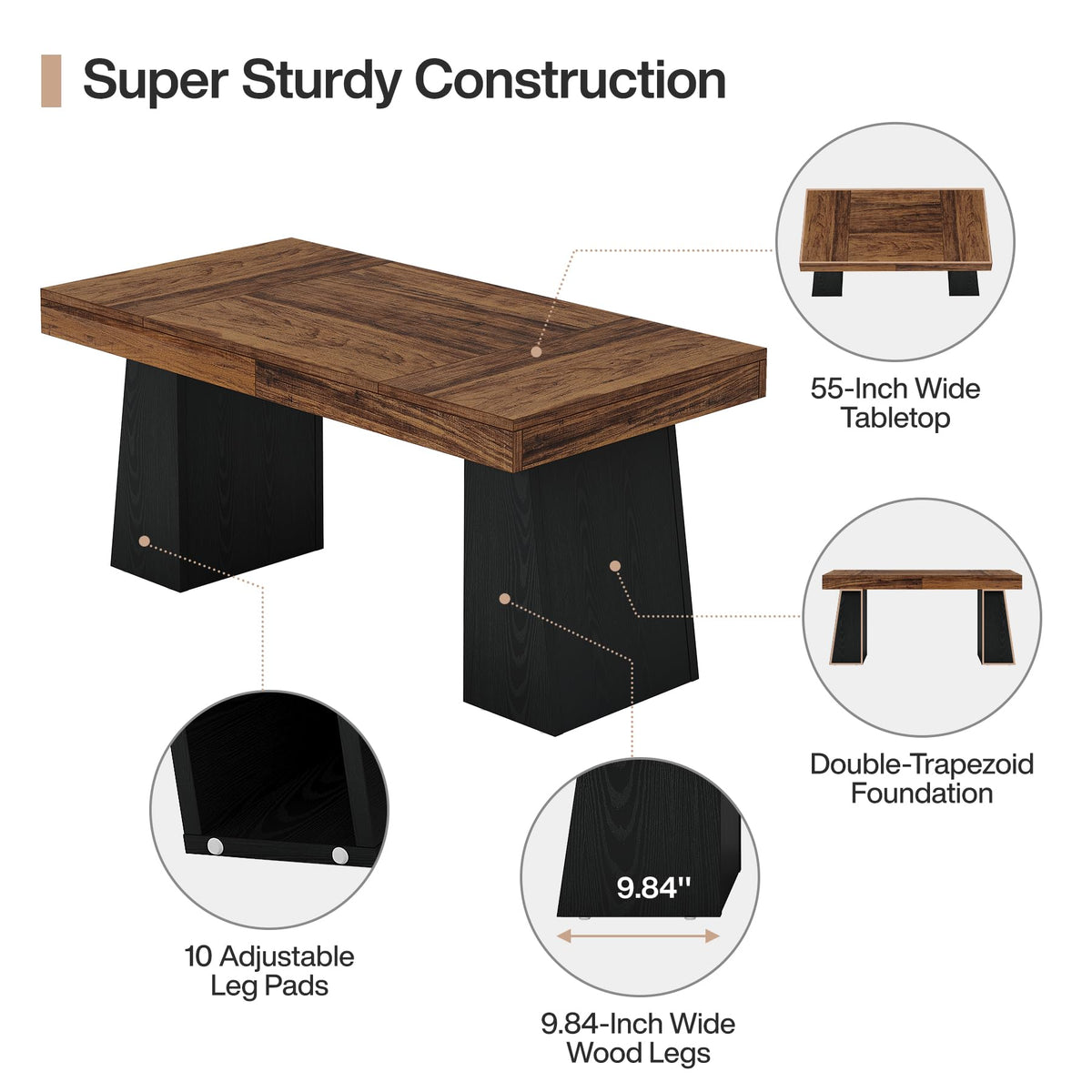 55" Wooden Office Desk with Double Pedestal U990445